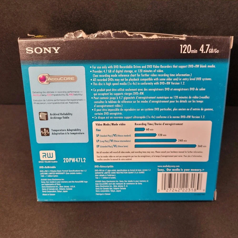 Sony DVD +RW 4.7 GB 120 Minutes Case Lot Of 2 Opened NEW